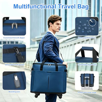 Large Capacity Rolling Duffle Bag,Expandable Foldable Suitcase for Travel,Collapsible Luggage Duffel Overnight Weekend Bags without Telescoping Handle - color: Blue