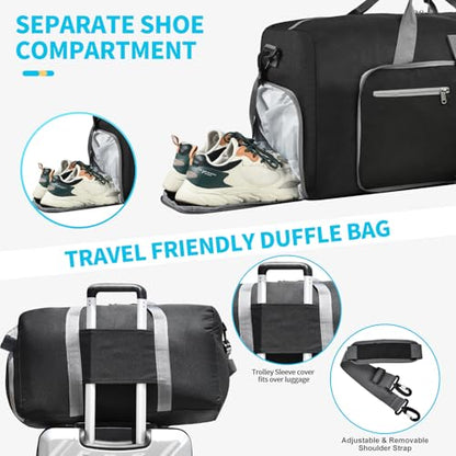 Felipe Varela Foldable Duffle Bag for Travel Weekend Overnight Gym Camping - color: A Black, size: 85L