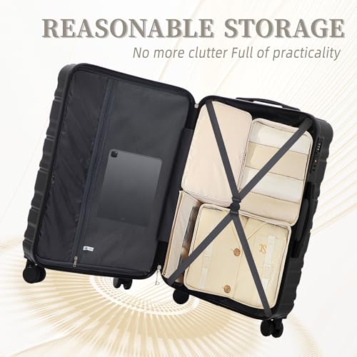 Suitcase Sets ABS Hardshell Carry On Luggage - color: Jet Black, size: 20/24/28 IN