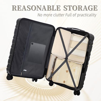 Suitcase Sets ABS Hardshell Carry On Luggage - color: Jet Black, size: 20/24/28 IN
