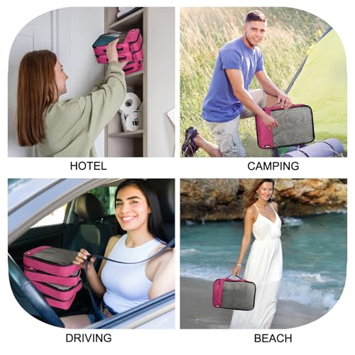 Packing Cubes for Travel,4 Set Packing Cubes for Suitcases,Lightweight Mesh Luggage Organizer Bag with Double Zipper,Pink - color: Pink