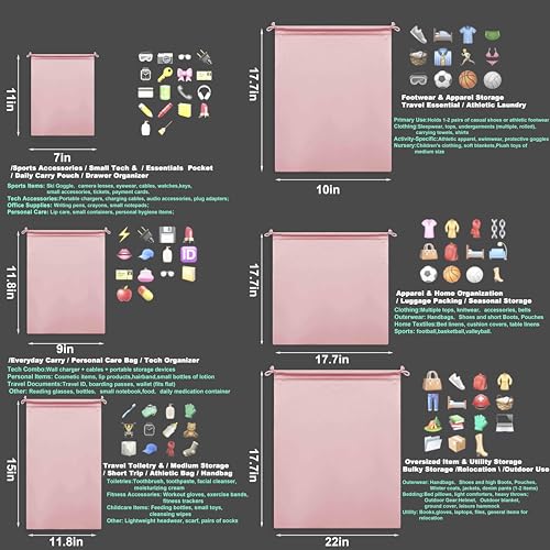 Microfiber Drawstring Bags, Multi-Size Soft Protective Pouches for Shoes, Ski Goggles, Sunglasses, Handbags & Camera Lenses - color: Pink