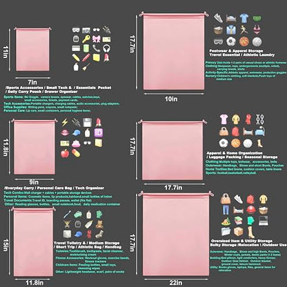 Microfiber Drawstring Bags, Multi-Size Soft Protective Pouches for Shoes, Ski Goggles, Sunglasses, Handbags & Camera Lenses - color: Pink