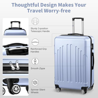 Karl home Luggage Set 3 Piece Hardshell Suitcases with TSA Lock, Blue - color: Sea Blue, size: 3 Piece Set (20/24/28 Inch)