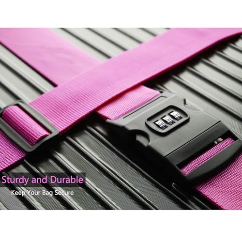 2 PCS Luggage Strap 78" x 2" Suitcase Belts Wide Adjustable Packing Straps Travel Accessories, Rose Pink & Combination Lock - color: 2pcs Rose Pink