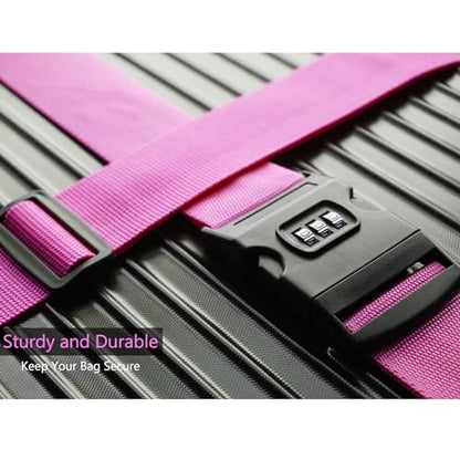 2 PCS Luggage Strap 78" x 2" Suitcase Belts Wide Adjustable Packing Straps Travel Accessories, Rose Pink & Combination Lock - color: 2pcs Rose Pink