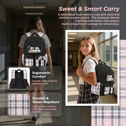 PiPiCat Backpack for Girls 4 in 1 Back to School Bookbag - color: K4 Butterfly Black
