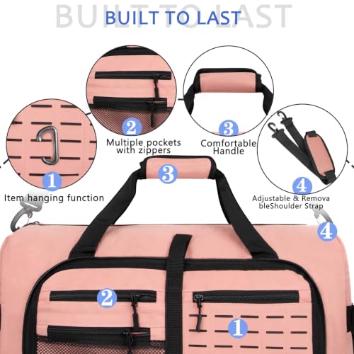 Goloni 65L Foldable Duffle Bag for Travel, Large Durable Travel Duffel Bag - color: Pink, size: 65L