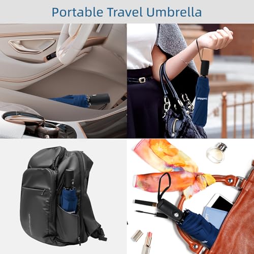 TradMall Travel Umbrella 42/45 Inches Double Vented Canopy - color: Navy Blue, size: 42 Inches
