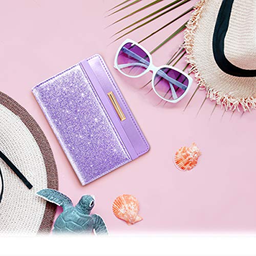 Coco Rossi Passport Holder for Travel Women Slim RFID Passport Cover Wallet - color: Glitter Purple