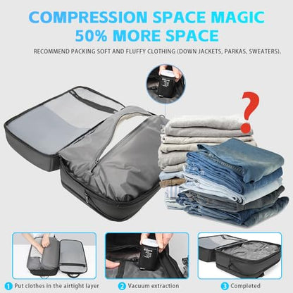 TANGCOLR Vacuum Travel Backpack with Pump for Men Women, 42L Expandable Vacpack Laptop Backpack Flight Approved with Vacuum Compression System - color: Black-a42l