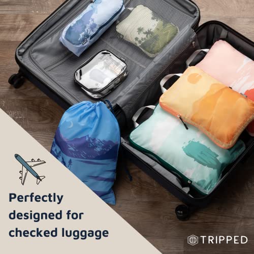 TRIPPED Travel Gear Large Compression Packing Cubes 7-Piece Set for Travel - color: Getaways