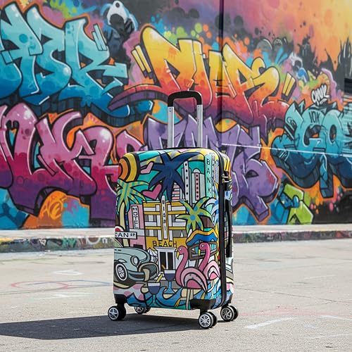 InUSA Miami Print 24-Inch Medium Hardside Spinner Luggage Lightweight Bag - color: Cities, size: 24 Inch