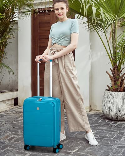 Hanke Hardside Expandable Carry On Luggage, 20 Inch Top Opening Suitcase - color: Caribbean Blue, size: 20 Inch EXT