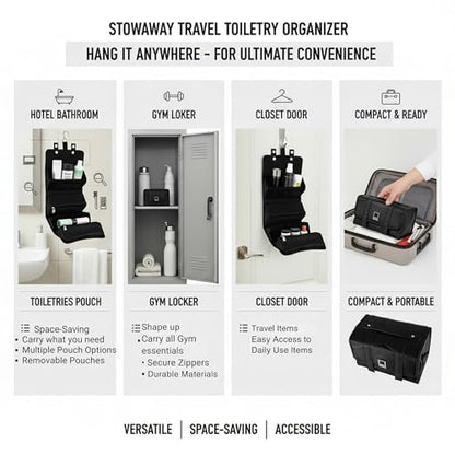 Compact Leatherette Travel Case for Men & Women, Black/Black - color: Black / Black
