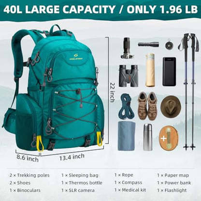 Maelstrom 40L Waterproof Hiking Backpack, Lightweight Travel Daypack - color: Green
