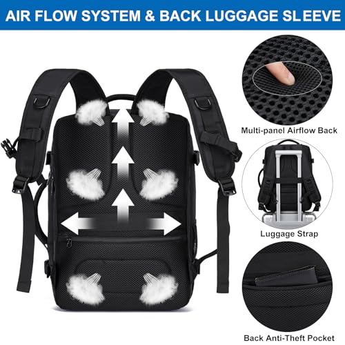 EZUOLA Travel Backpack for Men,TSA Carry On Backpack Flight Approved - color: Black, size: Large-25L
