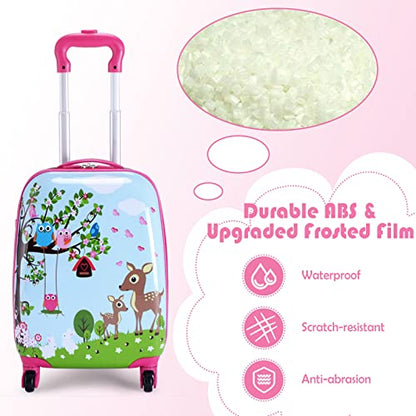 KOTEK Kids Carry On Luggage Set, 16" Hardside Rolling Suitcase with Spinner Wheels, Travel Rolling Luggage for Boys Girls (Deer) - color: Deer