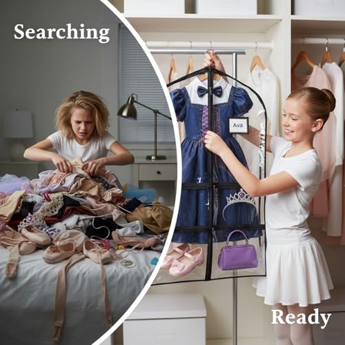 5 Pcs Clear Dance Costume Garment Bag with Pockets, 23.6 x 39.4 in Young Dancer's Garment Bags for Costumes, Dancewear, Accessories