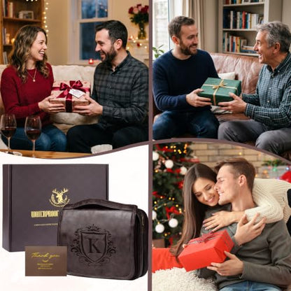 Personalized Gift 3-in-1 Hanging Travel Toiletry Shaving Bag for Men - color: Dark Brown, style: H