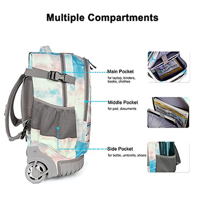 Tilami Rolling Backpack 19 inch Wheeled Cute LAPTOP Boys Girls Travel School Student Trip (Seaside) - color: Seaside