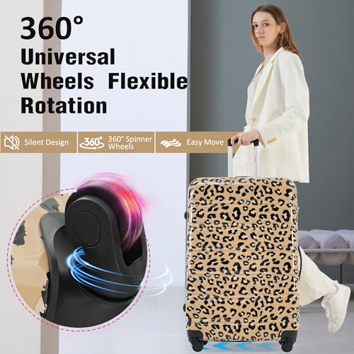Merax Luggage Sets 3 Piece,Hardside Expandable Suitcase Set 20+24+28 IN - color: Leopard Brown, style: 3-piece Set(20/24/28)