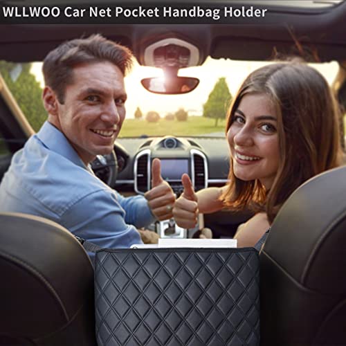 WLLWOO Car Net Pocket Organizer Purse Holder Console Front Seat Storage - color: Leather