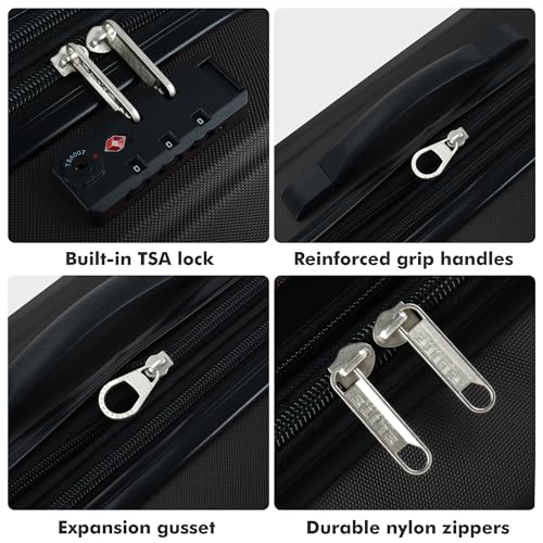 Elite Luggage Expandable Hardside Spinner Luggage,TSA Lock, Black, 3-Piece - color: Black, size: 3 Piece
