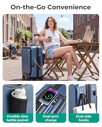 BAGSMART 20" Expandable Top-Opening Carry-On, Double Spinner, TSA, Blue - color: Blue