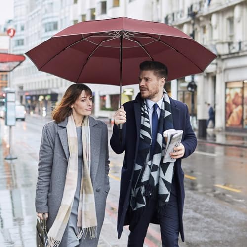 G4Free 54/62 Inch Large Inverted Golf Umbrella Windproof Reflective Stripe - color: Burgundy, size: 54 inch