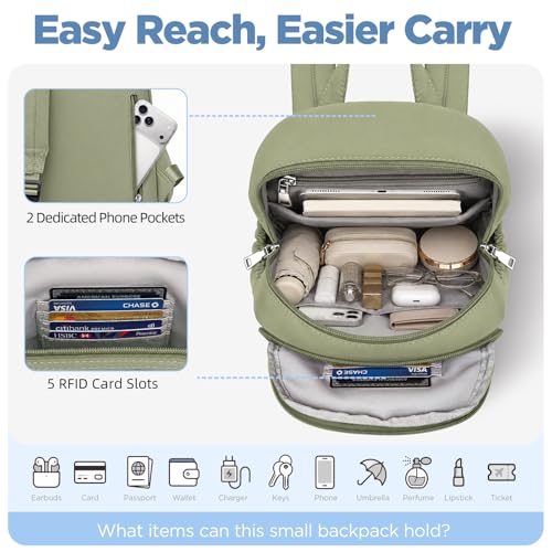 Mini Backpack for Women, Anti Theft RFID Small Travel Backpack - color: Green