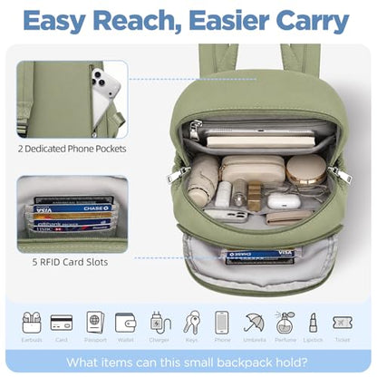 Mini Backpack for Women, Anti Theft RFID Small Travel Backpack - color: Green