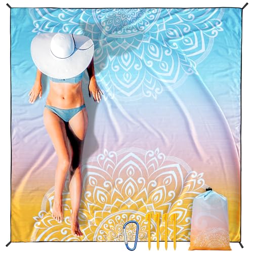 Beach Blanket Sandproof Extra Large Beach Mat Adults Waterproof Sand Free - color: Bb-mtl-greenorange, size: 79" X 83"