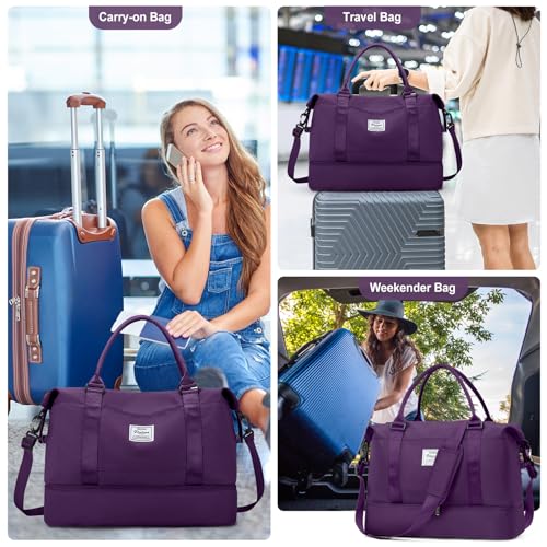 Travel Duffel Bag with Shoes Compartment, Weekender Bags for Women - color: B-Dark Purple, size: Large