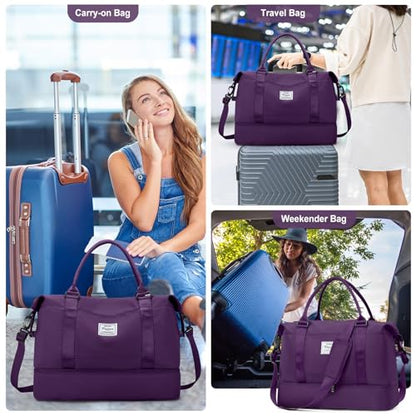 Travel Duffel Bag with Shoes Compartment, Weekender Bags for Women - color: B-Dark Purple, size: Large