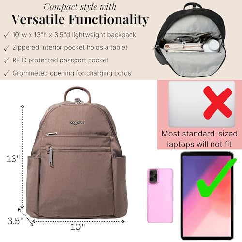 Baggallini Securtex® Anti-theft Vacation Travel Backpack 10x13 Slash-Resistant Nylon Daypack w/RFID, Portobello - color: Portobello