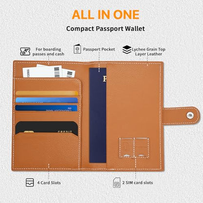 Genuine Leather Slim Passport Holder with RFID &Tracker Slot (Brown) - color: Brown