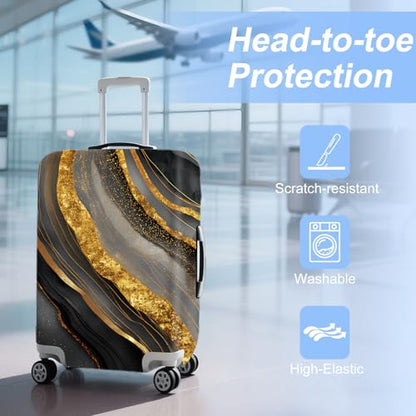 FOREVER QUEEN Gradient Black Gold Marble Luggage Cover Suitcase Protector Suitcase Cover Anti-Scratch,Stretchable Bag Cover Washable Durable Polyester