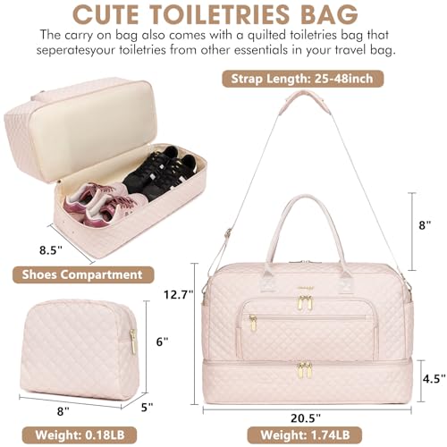 Large Travel Duffle Bags for Women: Weekender Bag with Shoe Compartment - color: Beige