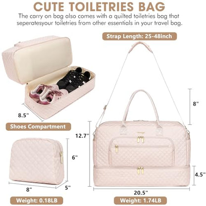 Large Travel Duffle Bags for Women: Weekender Bag with Shoe Compartment - color: Beige