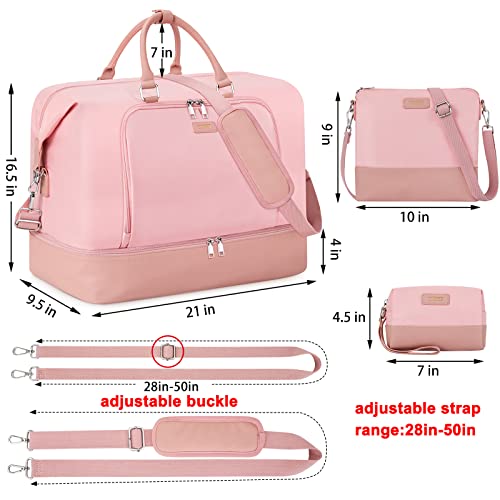 TIBES Travel Weekender Bag for Women, Overnight Bag with Shoe Compartment - color: I-Pink 3pcs