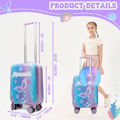 Cute Mermaid Kids Luggage Set 2 piece Kids Suitcase with Spinner Wheels 16" Childrens Luggage for Girls With Wheels Hard Shell Luggage Sets Airline Approved - color: 1007