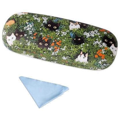 PERFECTSIGHT Hard Shell Eyeglasses Case, PU Leather Protective Glasses Case, Cute Eyeglass Case for Women Men Girls - color: Green Cats