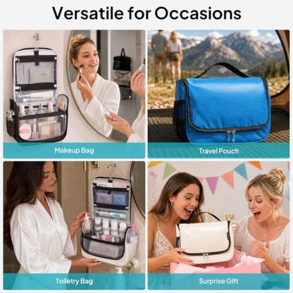 Travel Toiletry Bag for Women & Men, Waterproof Hanging Makeup Organizer - color: Beige