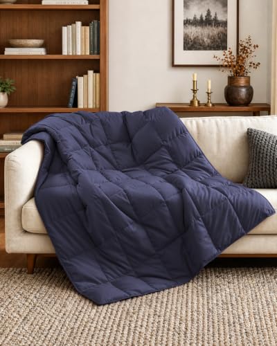 Deodar Down Fiber Throw Blanket Lightweight Packable Throw Indoor & Outdoor - color: Navy Blue
