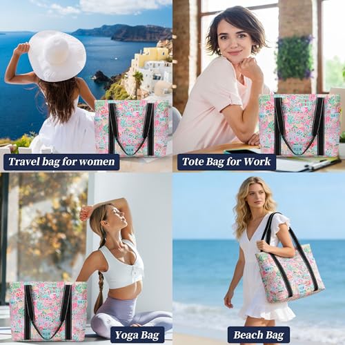 Tote Bag for Women with LaptopCompartment & Cup Holder - color: Pink Oasis