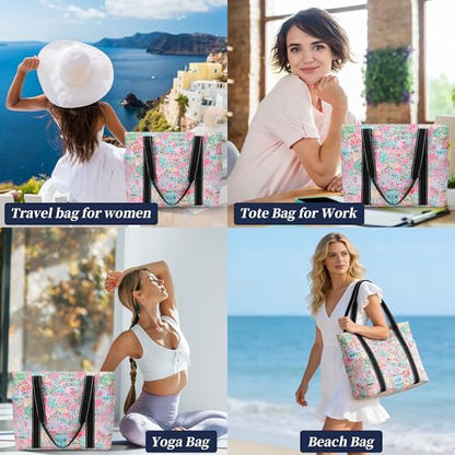Tote Bag for Women with LaptopCompartment & Cup Holder - color: Pink Oasis