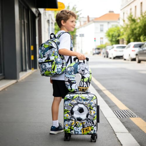 16’’ Kid’s Luggage Set with Spinner Wheels, Hardside with Suitcases,6 Piece - color: Soccer
