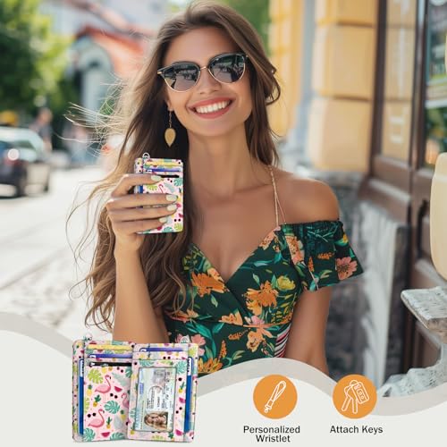Yonlevres Flamingo Credit Card Holder Slim Wallet Women RFID Blocking Small - color: Flamingo