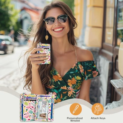 Yonlevres Flamingo Credit Card Holder Slim Wallet Women RFID Blocking Small - color: Flamingo